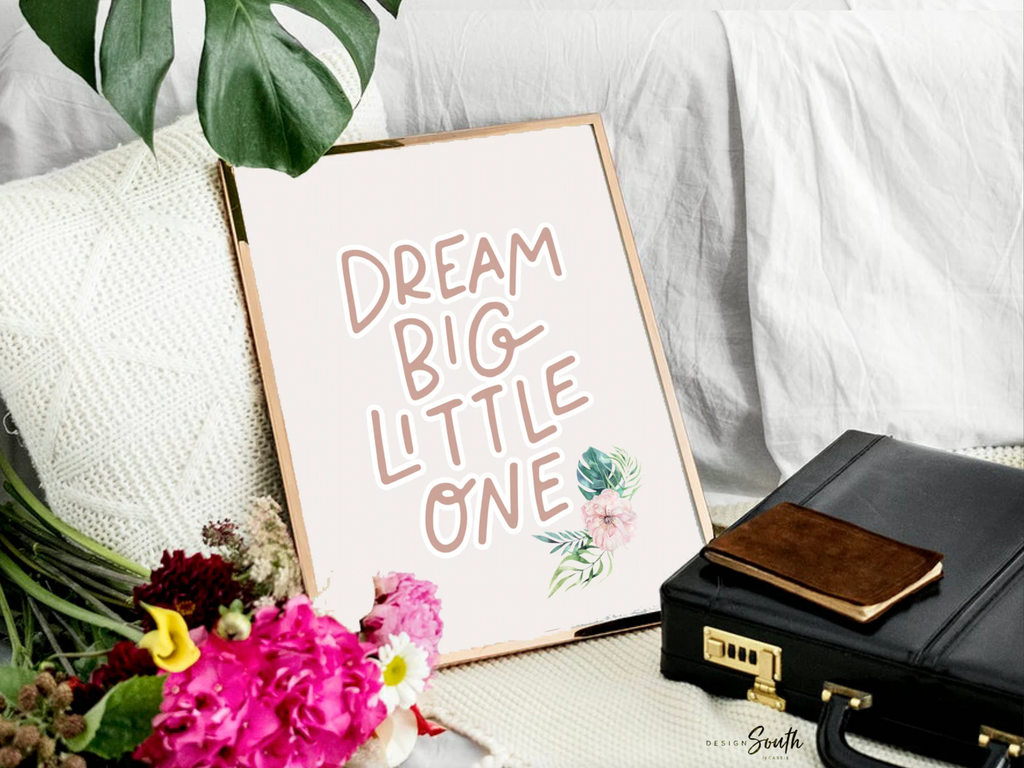 Tropical safari collection art set, pink tropical leaf nursery decor, safari baby girl animal art, dream big little one safari gift prints