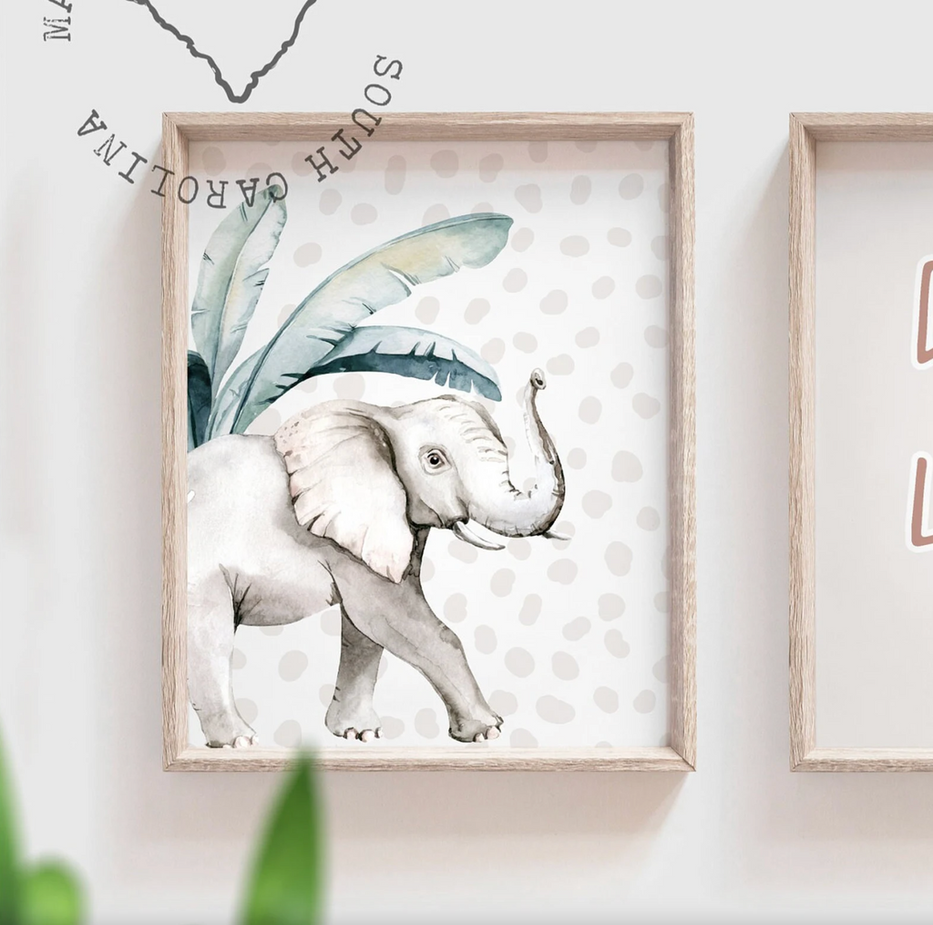 Tropical safari collection art set, pink tropical leaf nursery decor, safari baby girl animal art, dream big little one safari gift prints