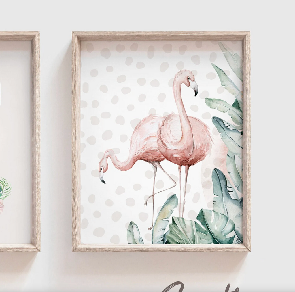 Tropical safari collection art set, pink tropical leaf nursery decor, safari baby girl animal art, dream big little one safari gift prints