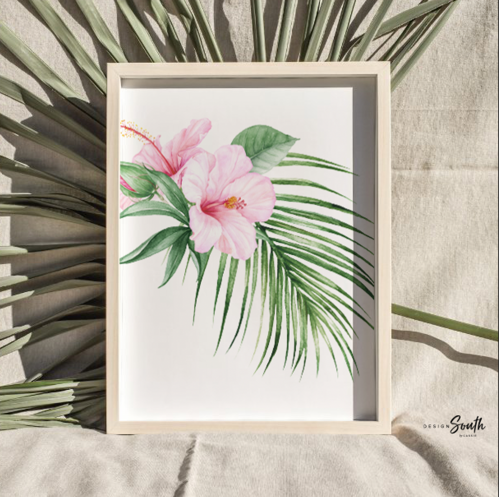 Girl pink wall nursery decor, flamingo tropical leaves nursery art, jungle theme botanical baby girl wall, coastal nursery decor, pink tropical decor
