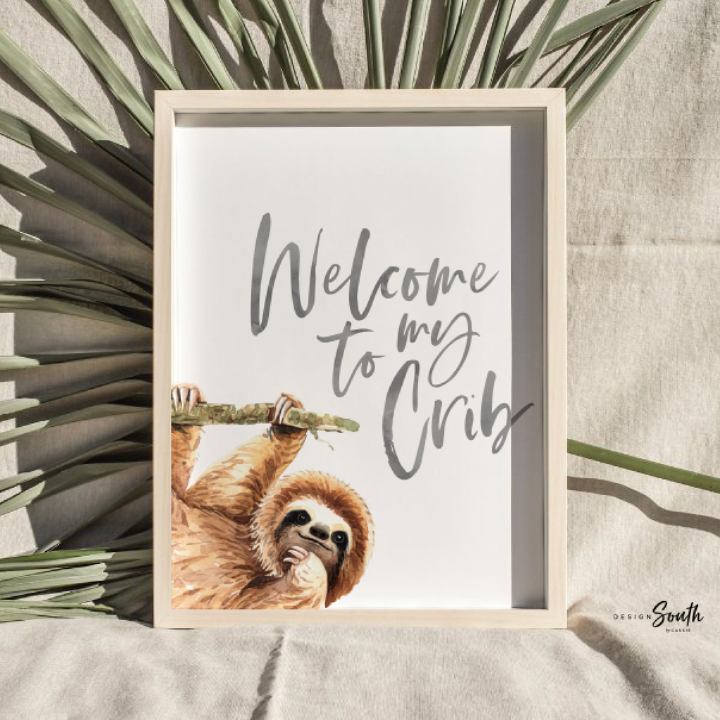Sloth wall art for kids, sloth themed room personalized name, child nature animal bedroom art prints, sloth kids decor, wall art sloth decor