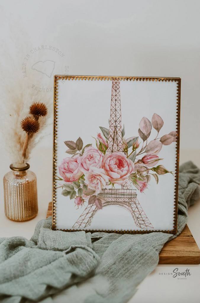 Paris girl room, elegant eiffel tower art, floral french rose flower prints, baby girl nursery paris themed, baby shower paris themed gift