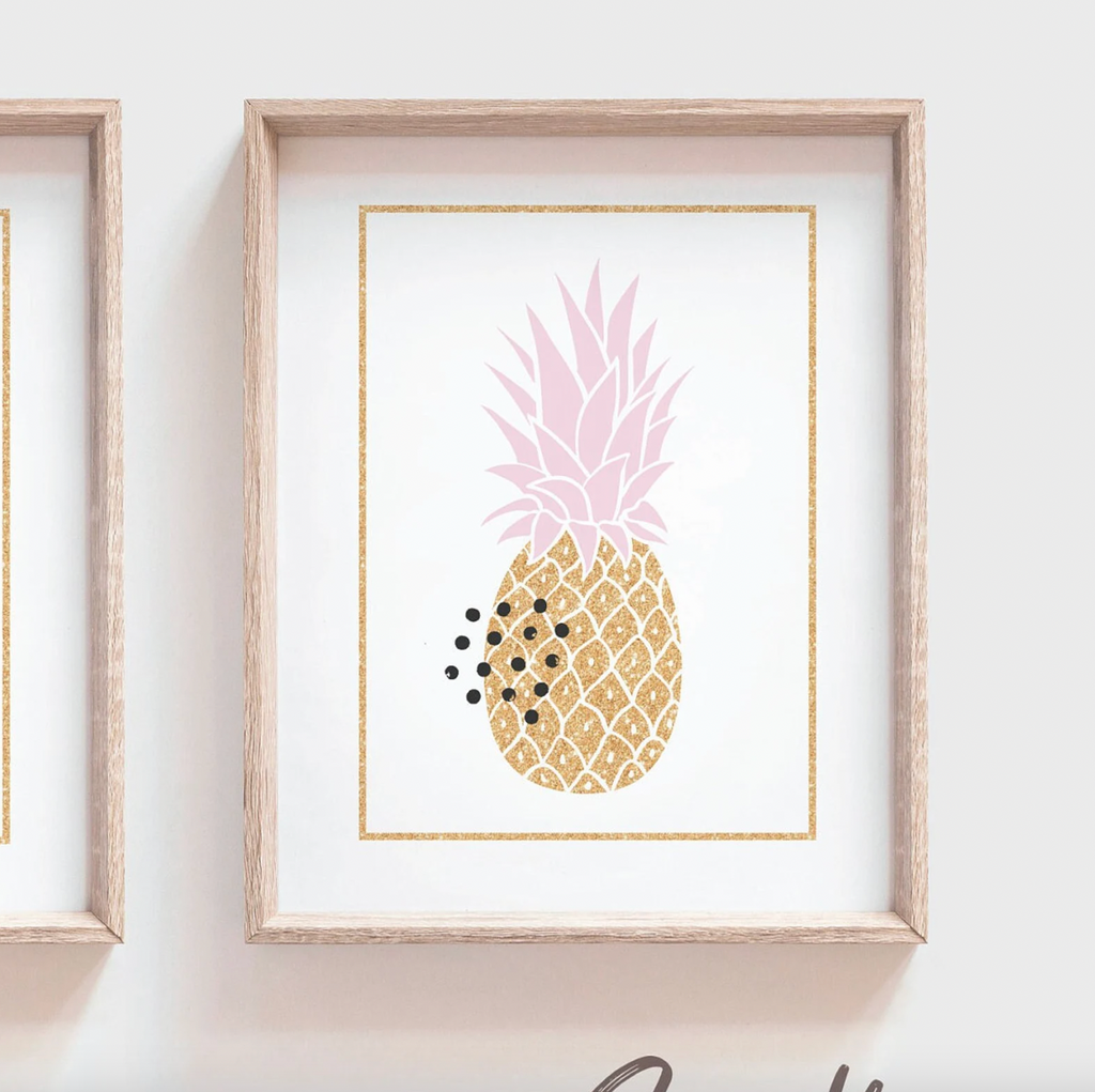 Pink flamingo girl art, flamingo gift for girl, tropical nursery theme decor, pink gold nursery art, flamingo pineapple art print set of 3