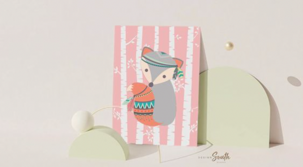 Baby girl mountain nursery decor, woodland pink fox girl, pink and gray fox art, woodland nursery girl, pink fox, pink coral mint woodland