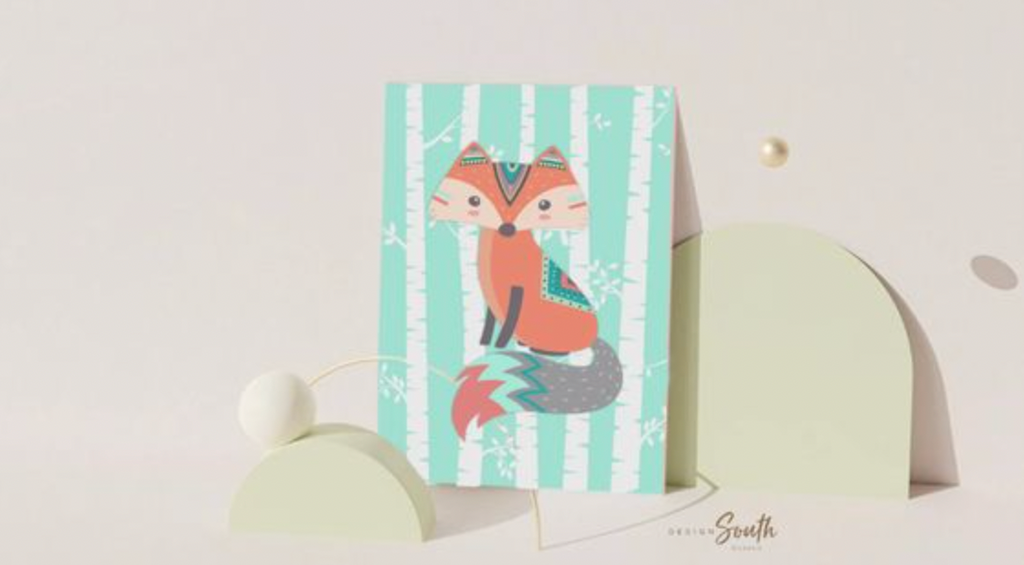 Baby girl mountain nursery decor, woodland pink fox girl, pink and gray fox art, woodland nursery girl, pink fox, pink coral mint woodland