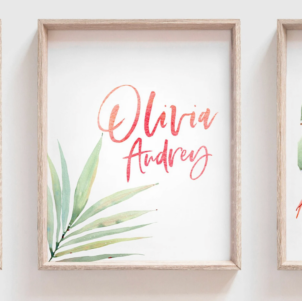 Flamingo print art set, above crib tropical wall, flamingo nursery decor, baby room decor, newborn flamingo nursery pink and green