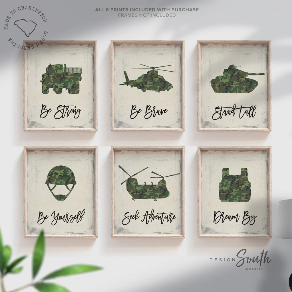 Army vehicles boys wall art set, soldier military tank truck helicopter, boys bedroom wall art print decor army marine troop, playroom army