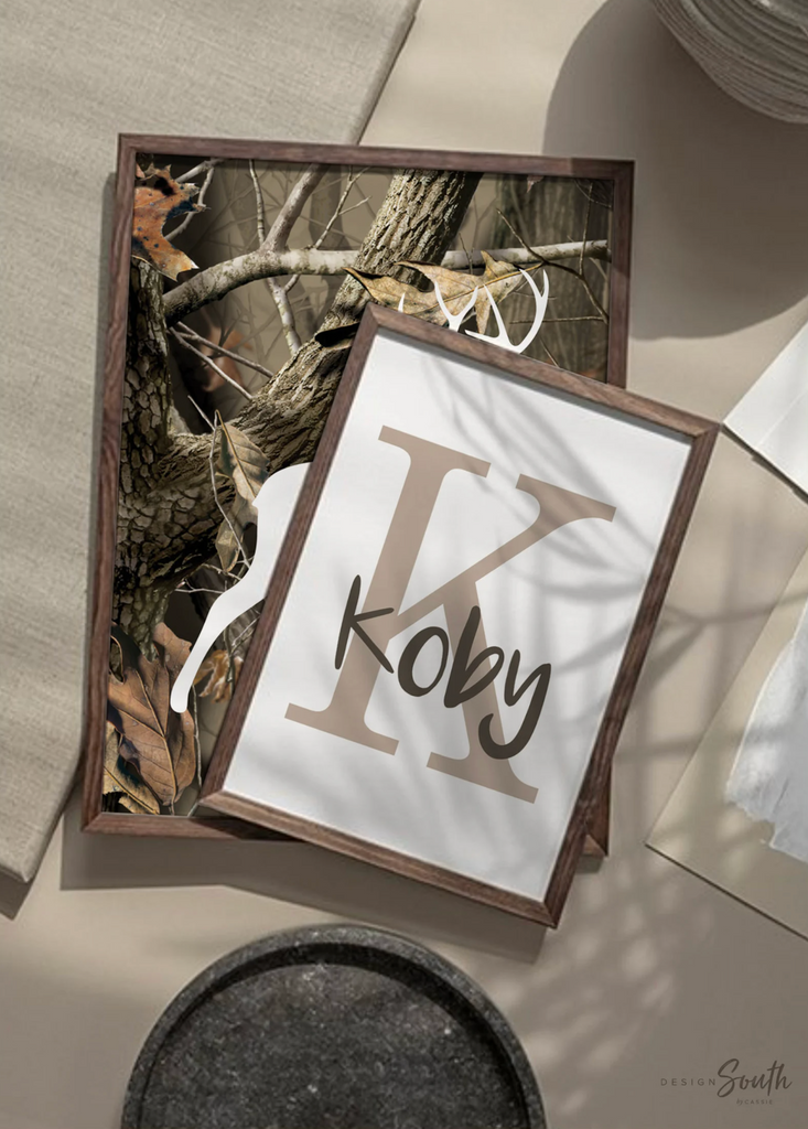 Camo nursery, personalized name art, hunting nursery decor, boys bedroom camo, baby boy deer hunter theme wall art, camoflauge baby boy art