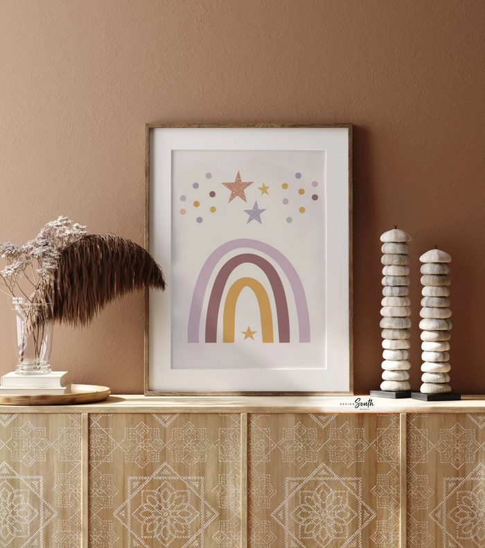 Whimsical girl room art, wall prints for girls, terrazzo stars rainbows dinosaurs, little girl room art, toddler girl dinosaur playful art