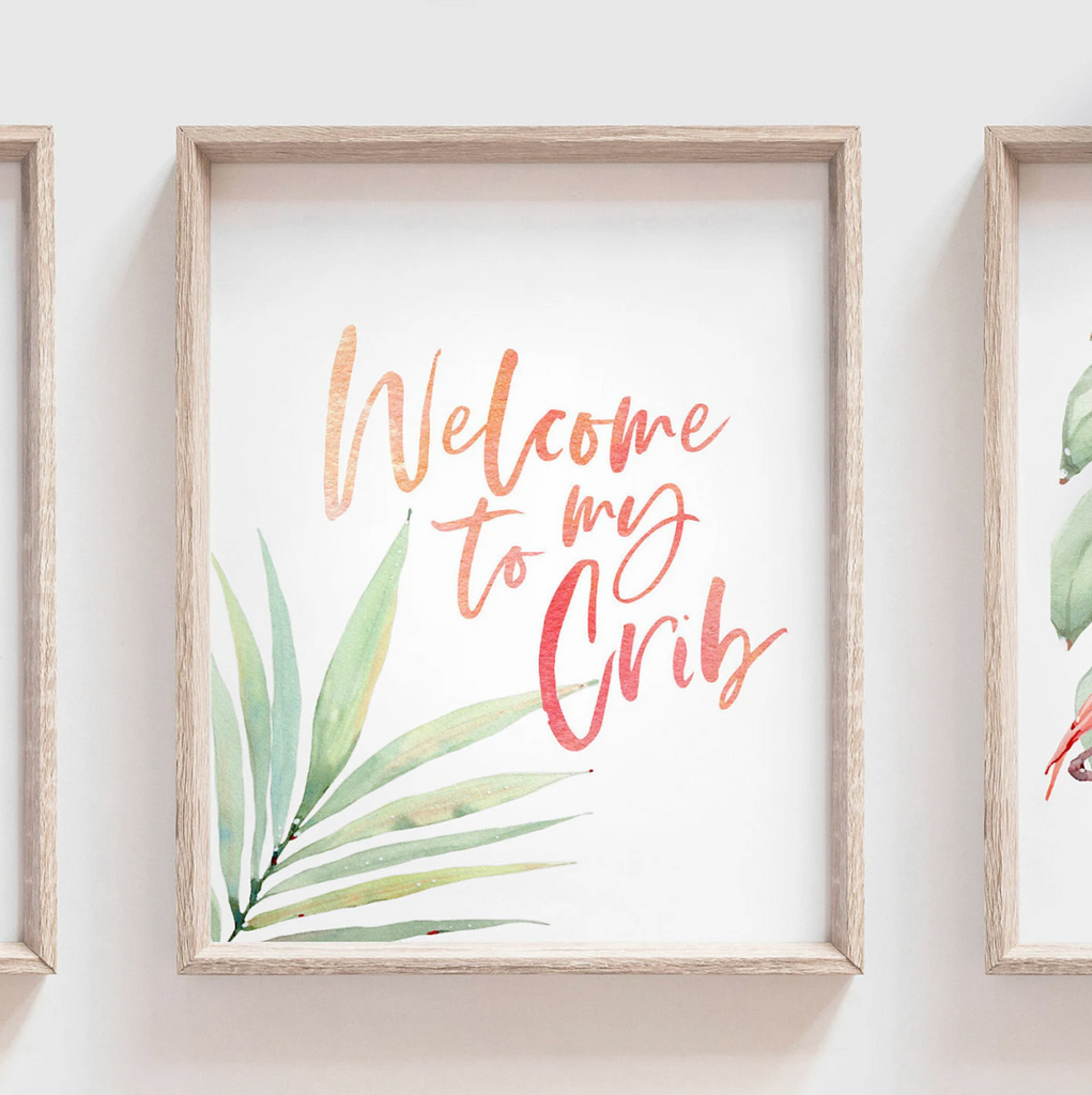 Welcome to my crib print art set, above crib tropical wall, flamingo nursery decor, baby room decor, newborn flamingo nursery pink and green