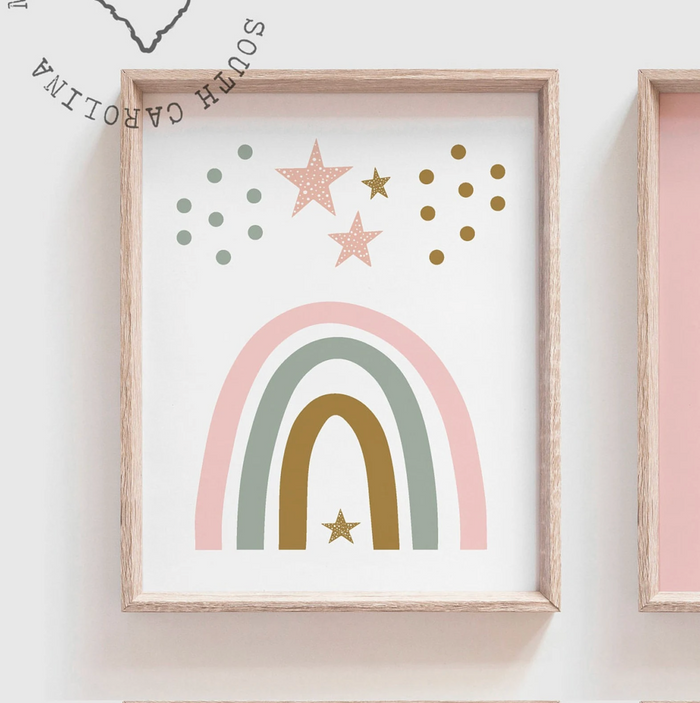 Stars with pink llamas, alpaca print set of 6, little girl bedroom art llama themed, baby girl llama art flower crowns, girl boho llamas, boho baby room mauve colors