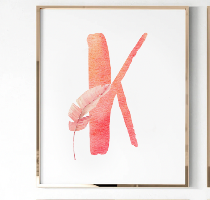 Tropical palm leaf baby pink green girls nursery art, girl pink flamingo art, baby girl name and quote, girl baby flamingo wall art tropical