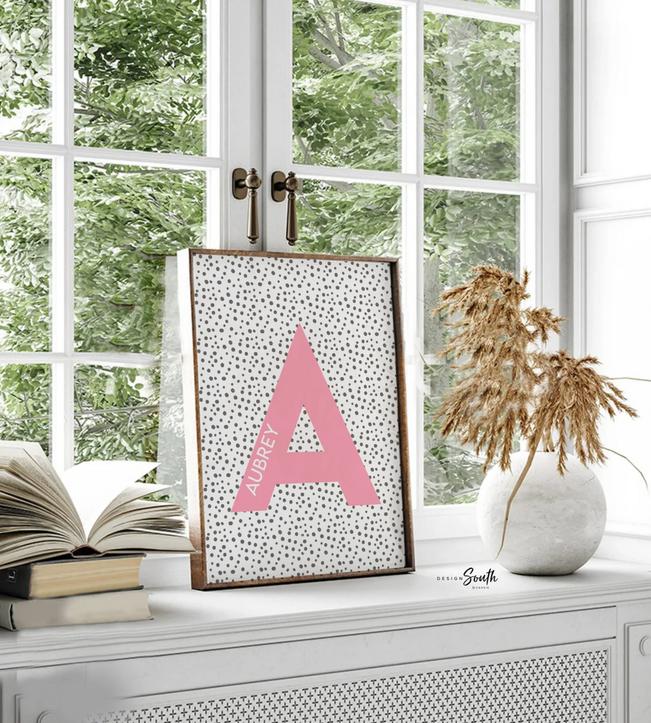 Girl's initial and name with rainbow nursery monogram art print, baby girl monogram nursery wall art, custom bedroom kid art, rainbow monogram letter, playroom wall art