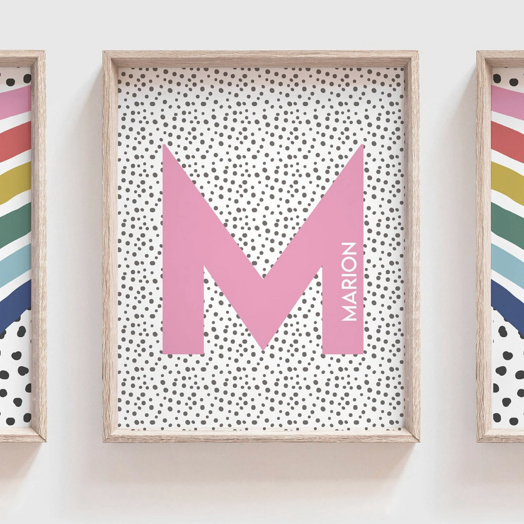 Girl's initial and name with rainbow nursery monogram art print, baby girl monogram nursery wall art, custom bedroom kid art, rainbow monogram letter, playroom wall art