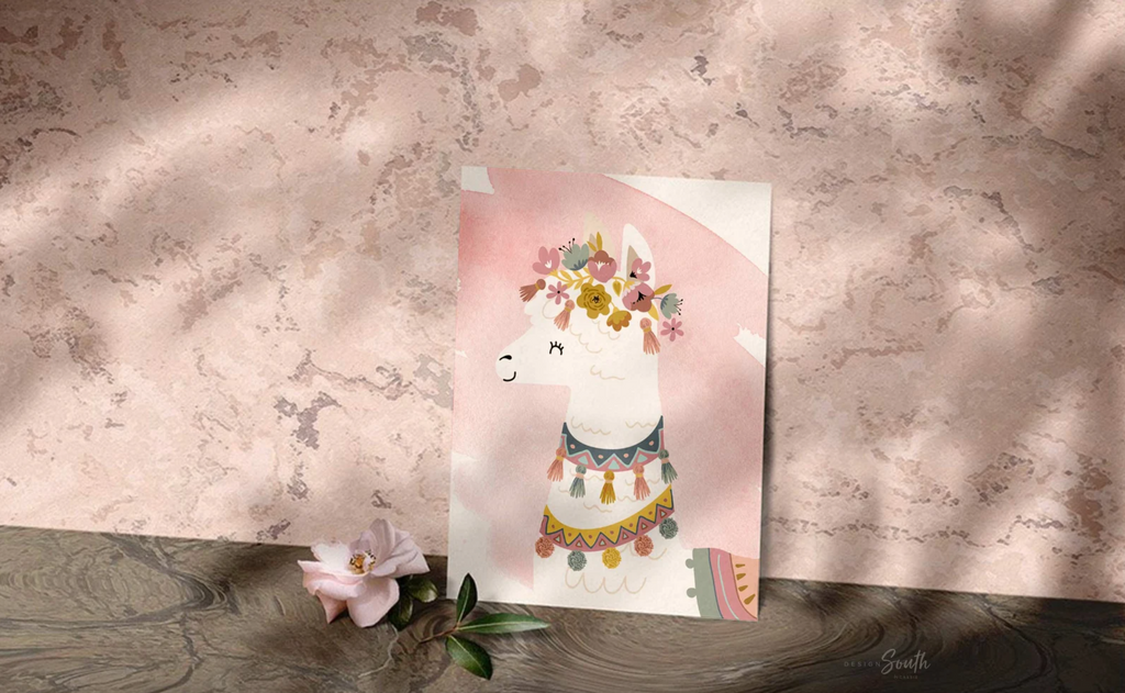 Pink watercolor boho nursery decor, boho nursery wall art idea, print set llama mauve pink succulents, llama themed baby room, wall decor girl bedroom llama