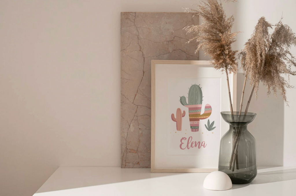 Name script boho with llamas nursery decor, boho nursery wall art idea, print set llama mauve pink succulents, llama themed baby room, wall decor girl bedroom llama