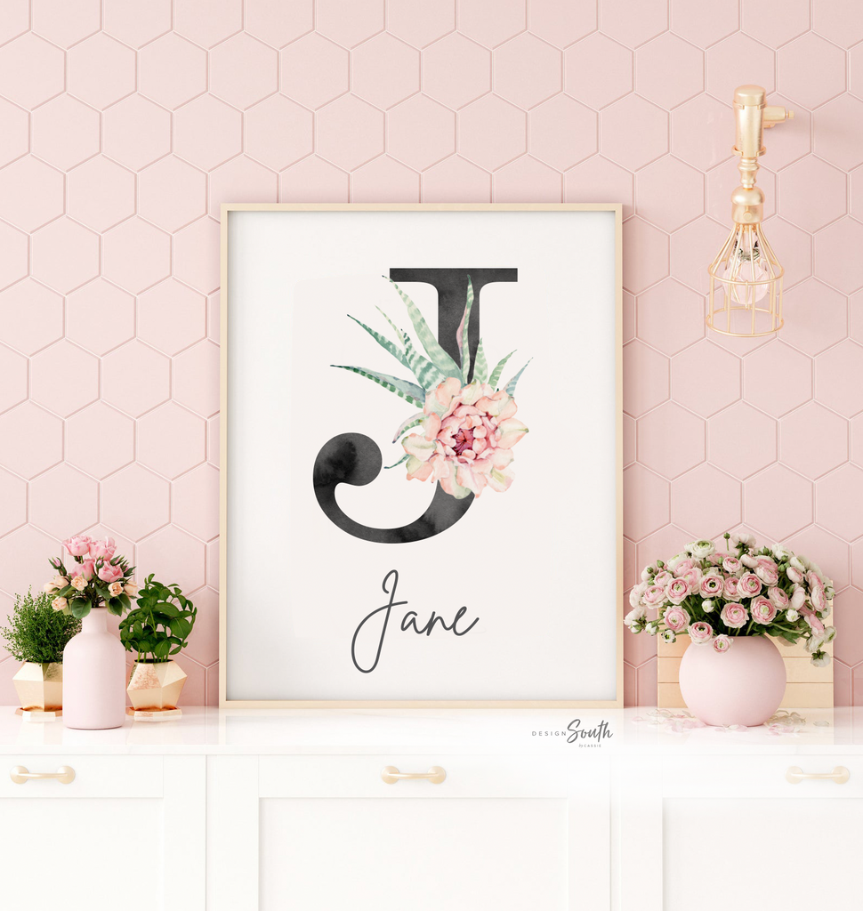 Nursery succulent decor, girl succulent art, girl bedroom cactus llama succulent theme decor, girl cactus decor, boho baby decor gray pink