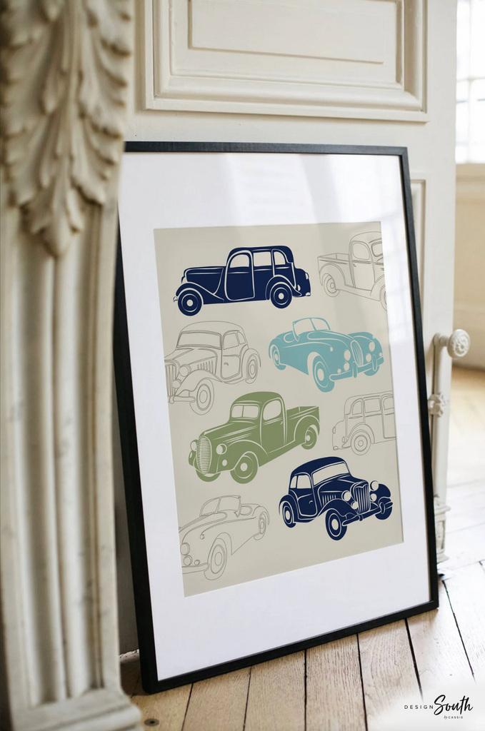 Nursery decor, kids playroom, car wall decor boy, car print, car decor, truck nursery art, car boys room, old cars, old car nursery art boys