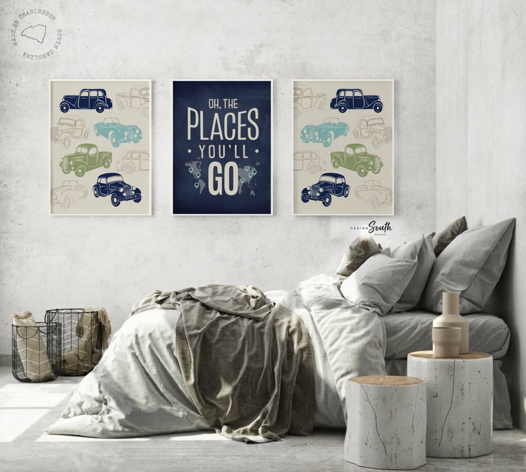 Nursery decor, kids playroom, car wall decor boy, car print, car decor, truck nursery art, car boys room, old cars, old car nursery art boys