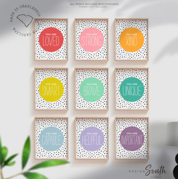 Positive affirmation art children, wall art kids colorful prints, rainbow colored room decor, children playroom ideas, you are affirmations
