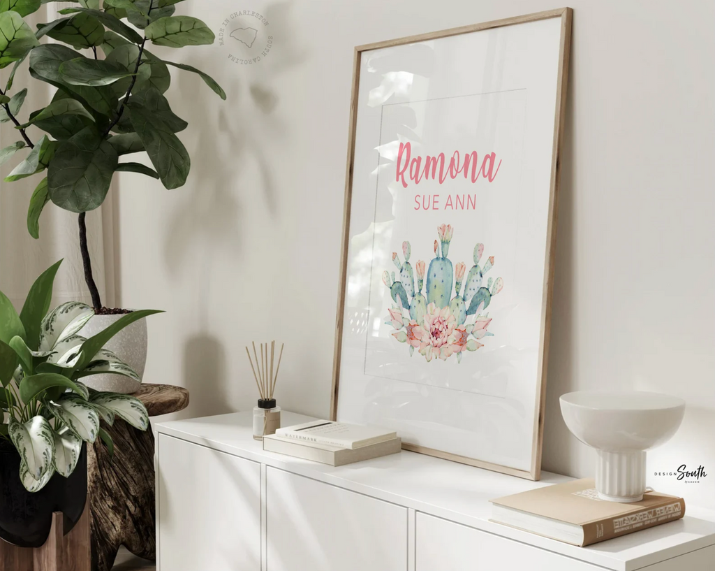 Nursery cactus succulent decor, girl bedroom cactus bloom succulent theme art prints girl cactus decor, boho baby decor pink cactus wall art