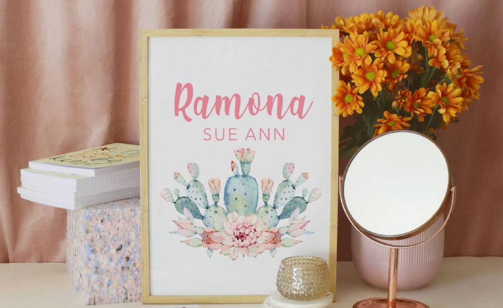 Nursery cactus succulent decor, girl bedroom cactus bloom succulent theme art prints girl cactus decor, boho baby decor pink cactus wall art