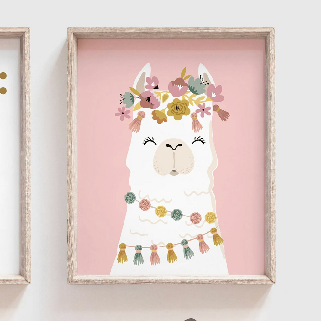Pink floral boho nursery decor, boho nursery wall art idea, print set llama mauve pink succulents, llama themed baby room, wall decor girl bedroom llama