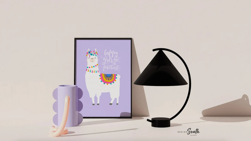 Newborn baby shower gift for girl, llama toddler decor, personalized unique baby gift pink purple, inspirational quote girl room, boho baby