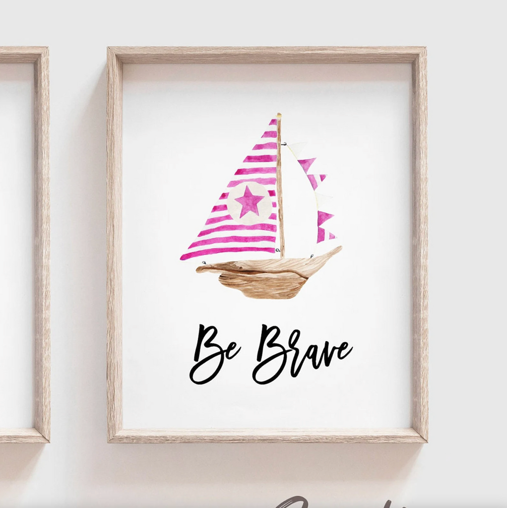 Nautical girl room art, pink anchor sailboat compass collection nautical prints, nautical nursery art, ocean theme wall art, sea baby art