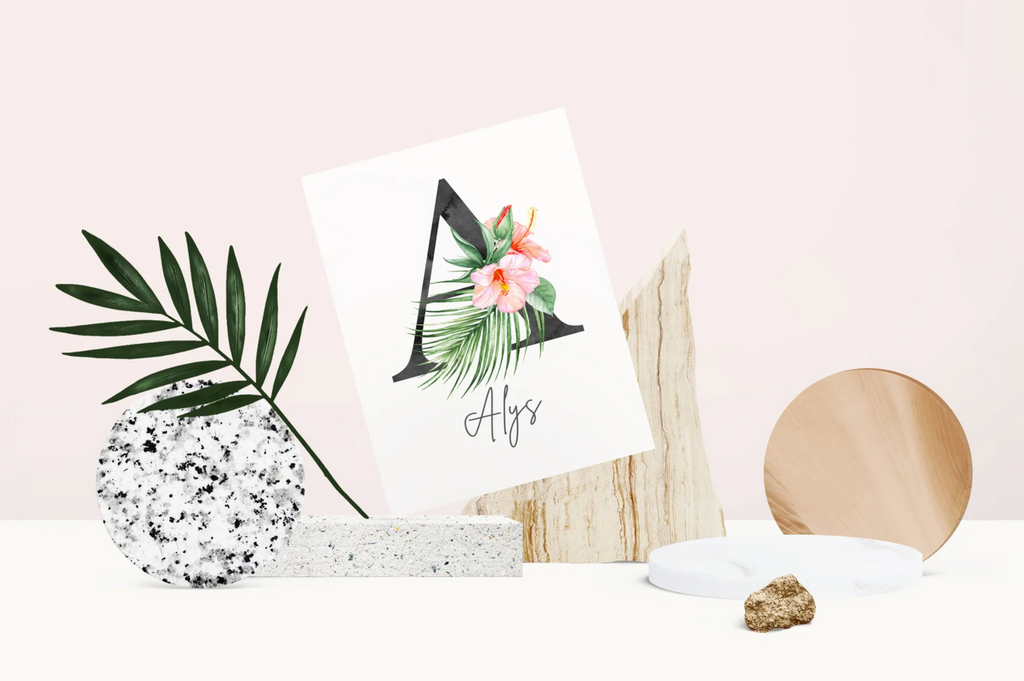 Girl nursery decor, palm leaf tropical theme nursery art, coral tropics botanical baby girl wall, palm nursery decor, pink tropical decor