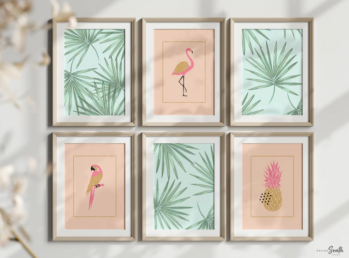 Tropical nursery baby, pink palm trees nursery wall, green palm leaf flamingo bedroom, baby girl nursery ideas, themed nursery tropical girl
