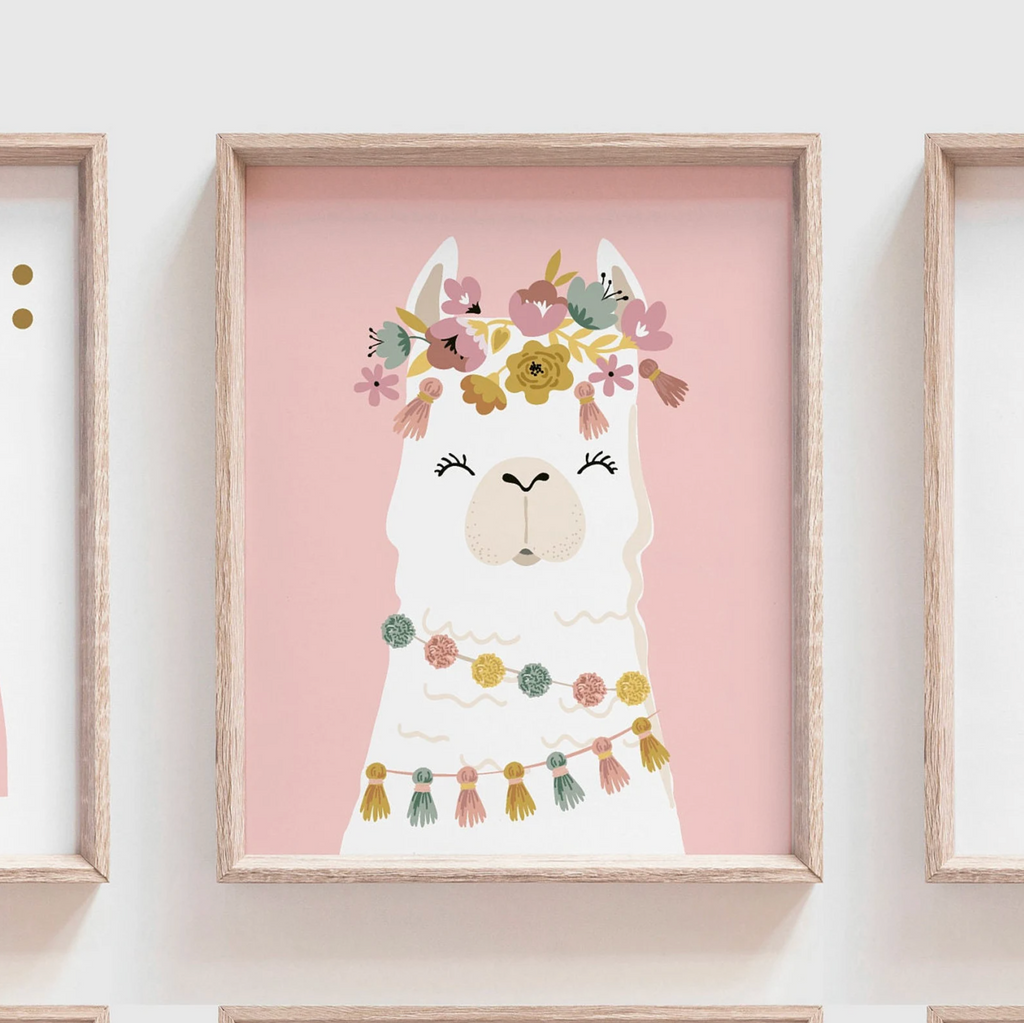 Abcs stars rainbows pink boho baby room decor, baby girl nursery ideas mauve pink, bohemian style nursery art print set for girl, personalized gift girl boho llama