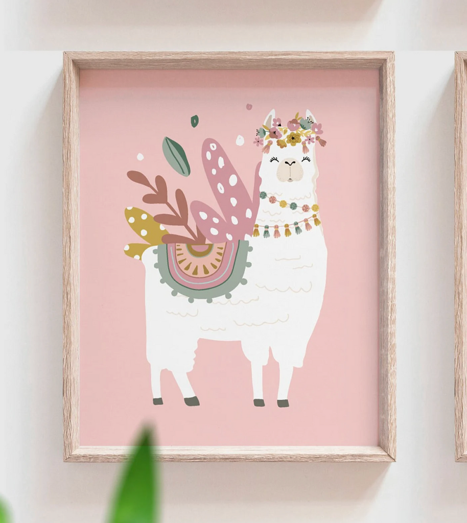 Abcs stars rainbows pink boho baby room decor, baby girl nursery ideas mauve pink, bohemian style nursery art print set for girl, personalized gift girl boho llama