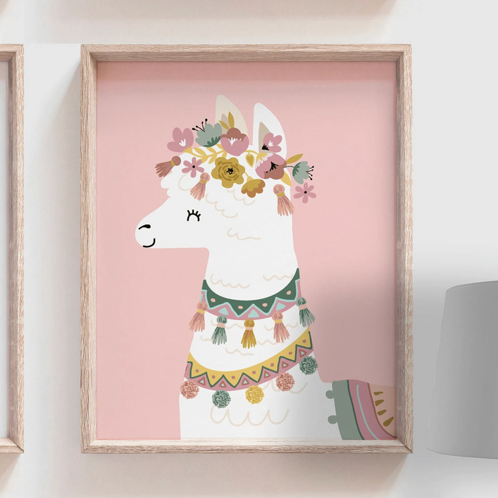 Abcs stars rainbows pink boho baby room decor, baby girl nursery ideas mauve pink, bohemian style nursery art print set for girl, personalized gift girl boho llama