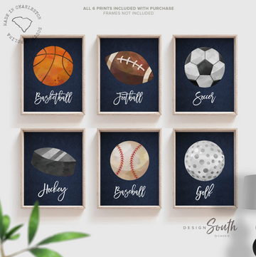 Navy leather sports home wall decor, sports posters boys room, sports wall art, athlete little boy gift, artwork above bed sports theme, basketball football