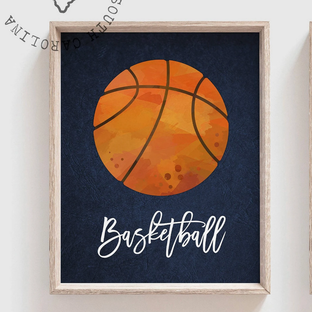 Navy leather sports home wall decor, sports posters boys room, sports wall art, athlete little boy gift, artwork above bed sports theme, basketball football