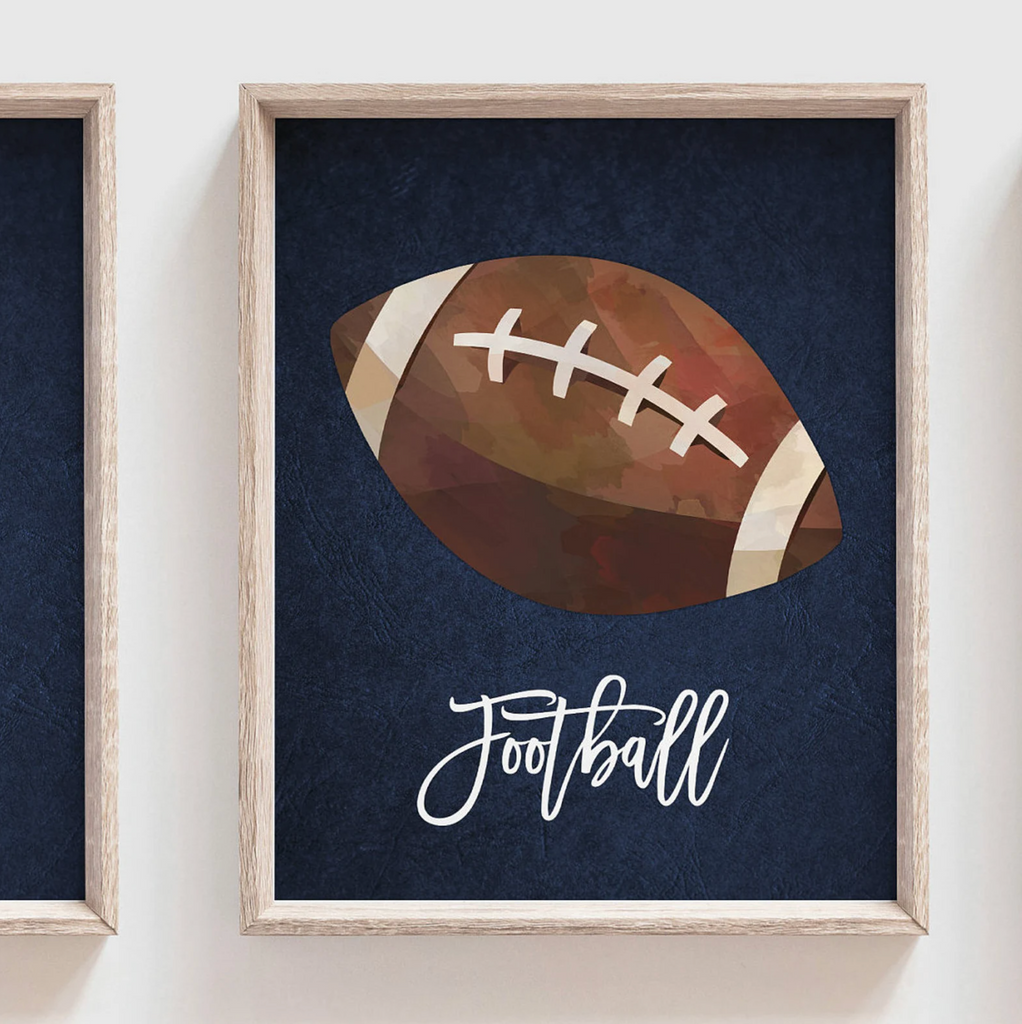 Navy leather sports home wall decor, sports posters boys room, sports wall art, athlete little boy gift, artwork above bed sports theme, basketball football