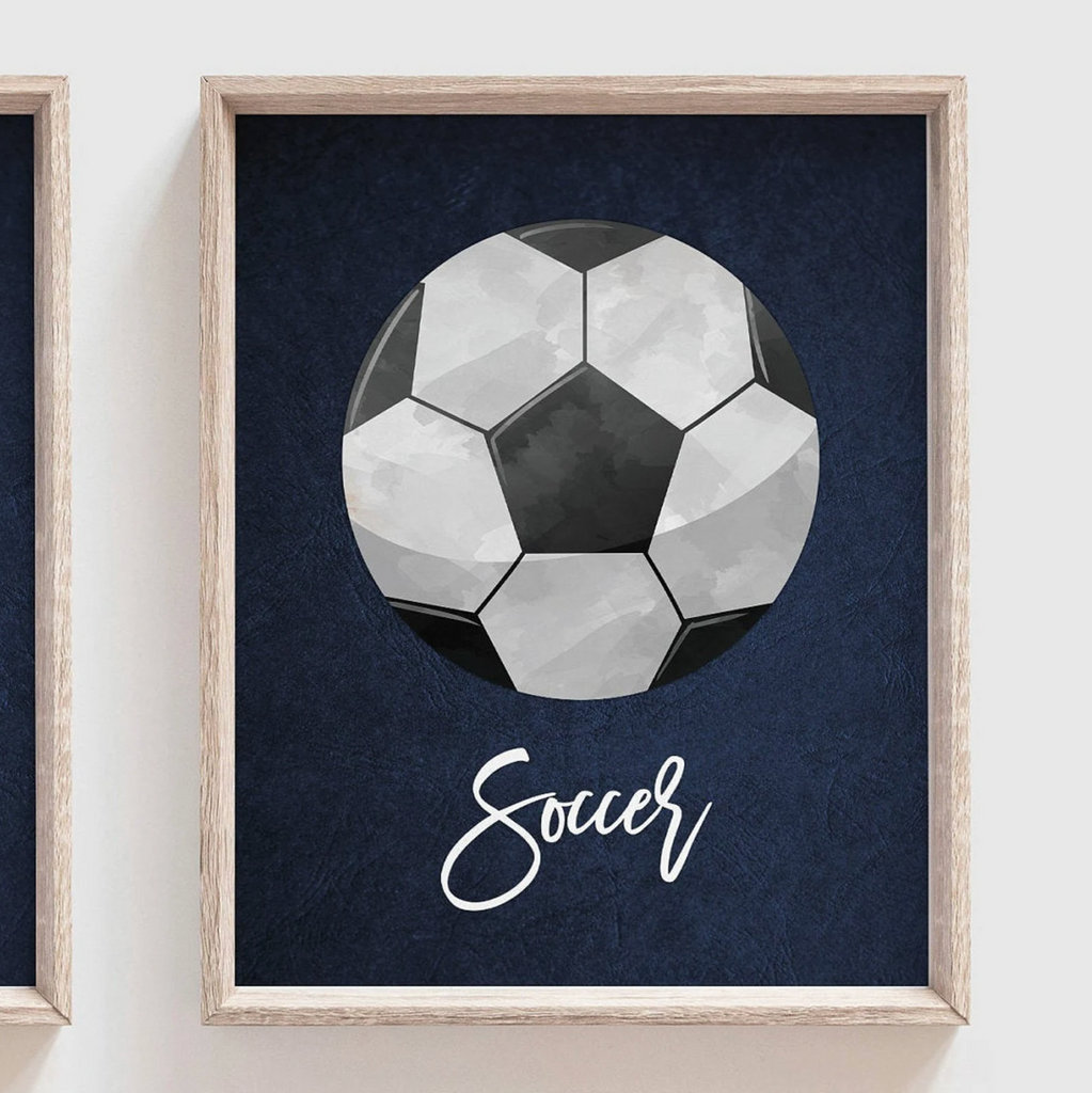 Navy leather sports home wall decor, sports posters boys room, sports wall art, athlete little boy gift, artwork above bed sports theme, basketball football