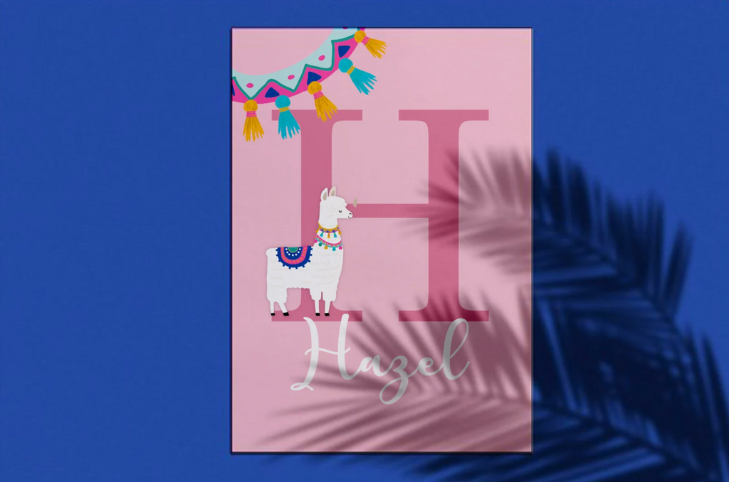 Pastel llama nursery art, little girls llama nursery bedroom, girls pink yellow teal room decor, baby girl personalized boho llama themed