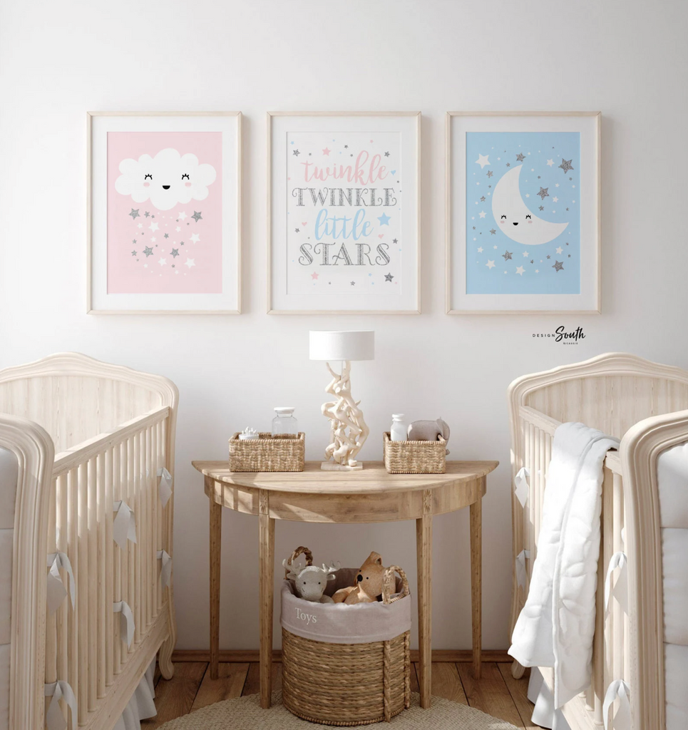Pink blue twin nursery, pink blue boy/girl twin nursery, twin nursery wall art boy/girl, boy/girl nursery, twin art boy/girl, pink blue twin