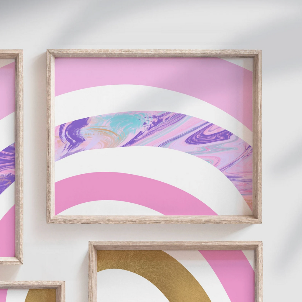 Pink gold and purple art prints, rainbow themed girls room pink purple gold, little girl bedroom or baby nursery wall art, rainbow room art