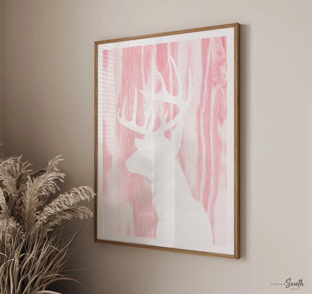 Pink deer antler theme nursery, signs over the crib pink deer, trendy deer head art decor girl, pink buck deer woodland, girls hunting decor
