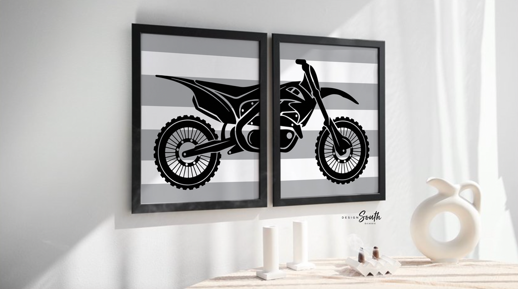 Boy's motocross, dirt bike themed sports kids birthday party gift, personalized boys name, gray and black dirt bike room decor motocross