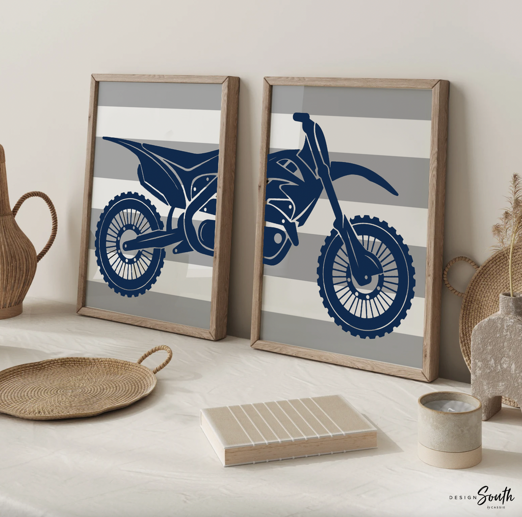 Dirt bike themed room decorating accessories, kids racing bedroom, personalized kids name decor art print, motocross bedroom theme for boy,