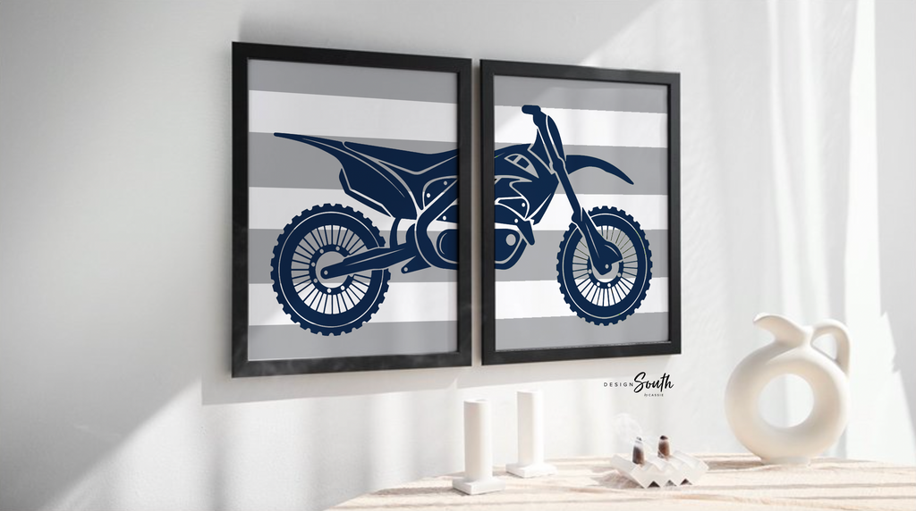 Dirt bike themed room decorating accessories, kids racing bedroom, personalized kids name decor art print, motocross bedroom theme for boy,