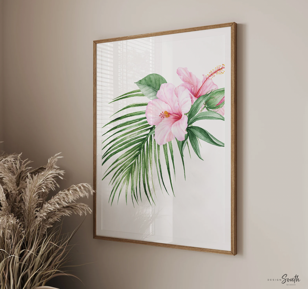 Welcome to my crib sign tropical hibiscus flower, modern art print set floral nursery, newborn girl tropical decor above crib art idea palms