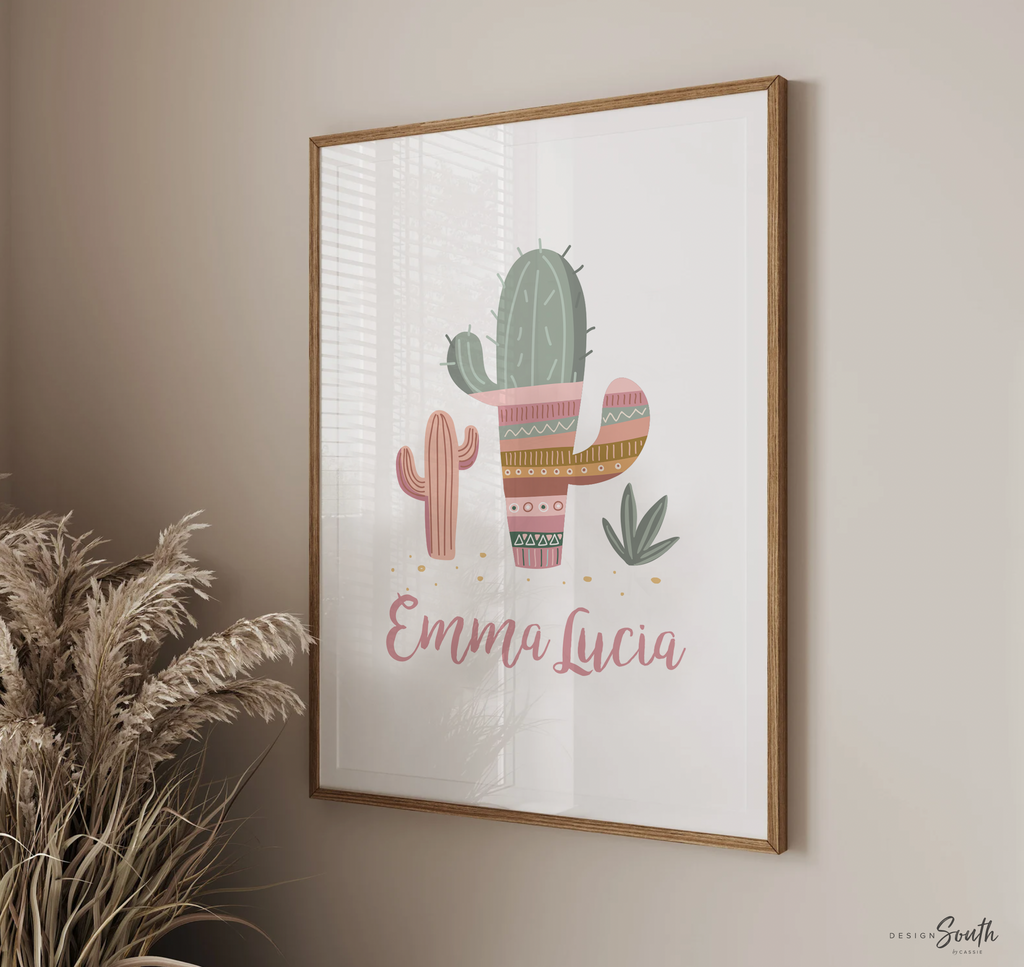 Name script boho with llamas nursery decor, boho nursery wall art idea, print set llama mauve pink succulents, llama themed baby room, wall decor girl bedroom llama