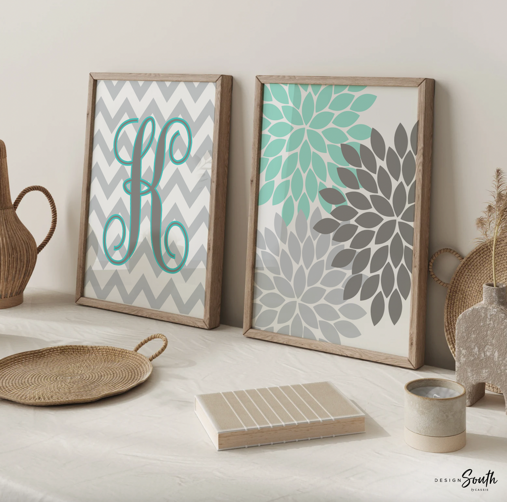 Girls bedroom teal, wall decor for girls, wall art for girls, teal decor girls room, teal art baby girl, teal monogram, teal and gray girls