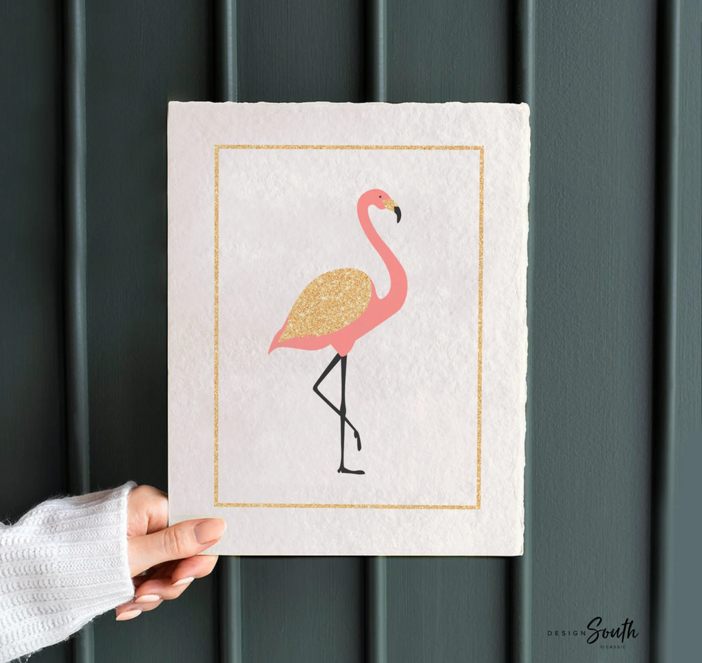 Coral flamingo girl art, flamingo gift for girl, tropical nursery theme decor, coral gold nursery art, flamingo pineapple art print set of 3
