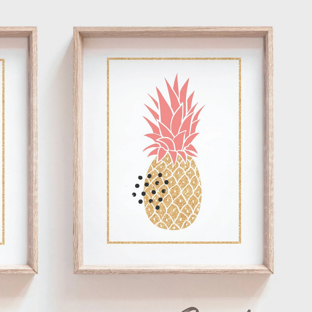 Coral flamingo girl art, flamingo gift for girl, tropical nursery theme decor, coral gold nursery art, flamingo pineapple art print set of 3